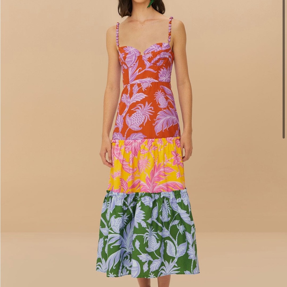 NWT Farm Rio Mixed Tropical Swing Sleeveless Midi Dress, Size Medium